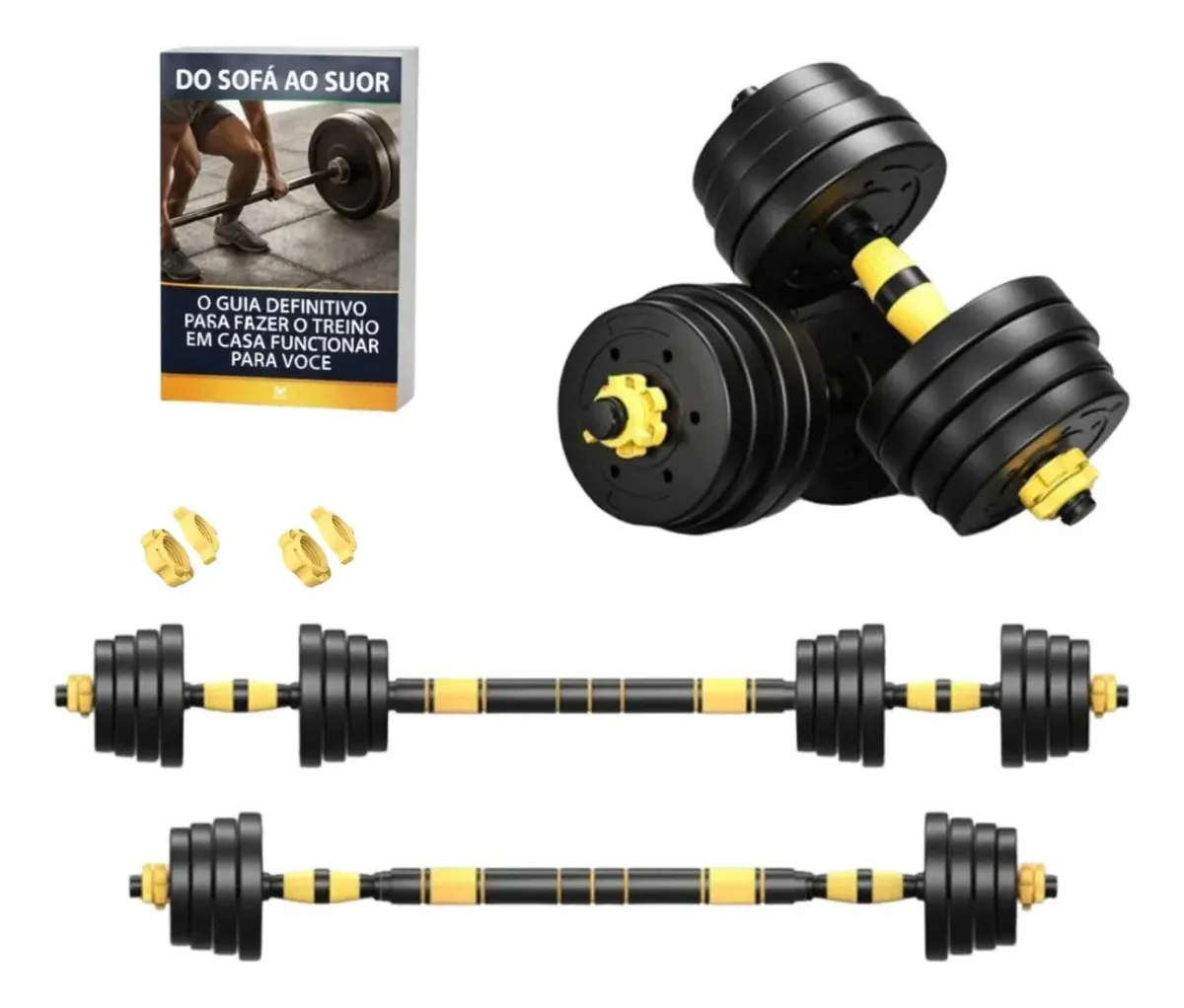 Kit Halteres 3 Em 1 Ajustável Até 40kg Barras e Anilhas Ahead Sports