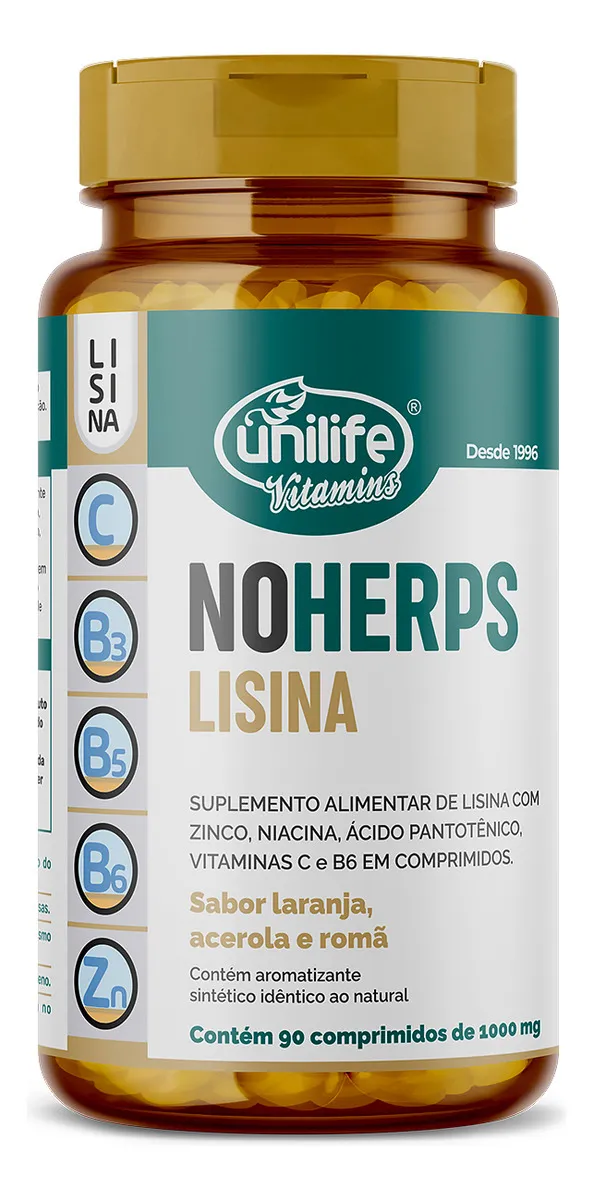 Noherps Lisina 1000mg Vitamina C B6 Zinco 90 Comprimidos Unilife